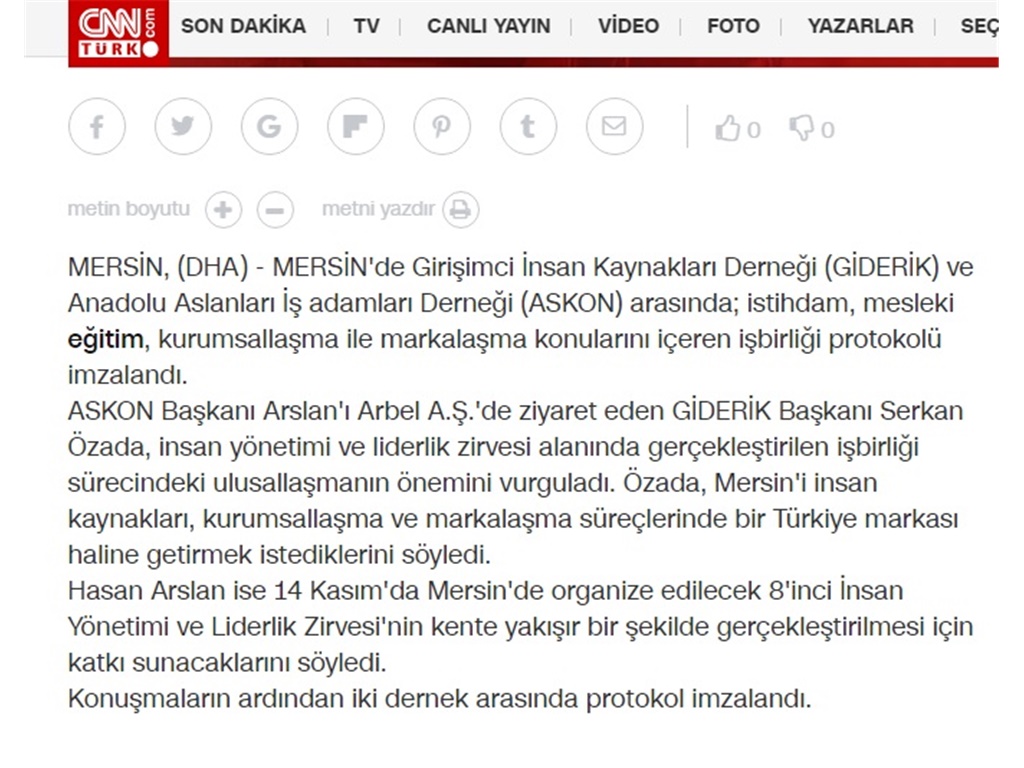 İŞBİRLİĞİ PROTOKOLÜ CNN TÜRK