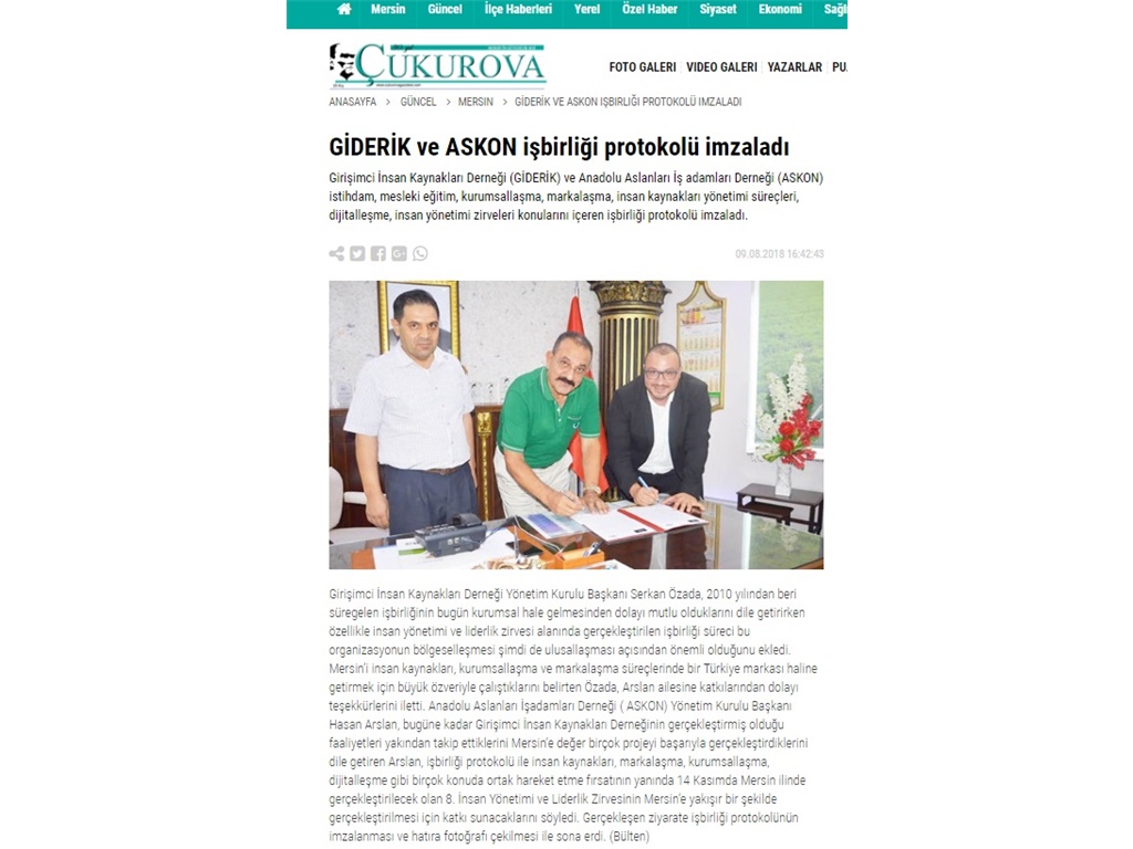 GİDERİK İŞBİRLİĞİ PROTOKOLÜ ÇUKUROVA GAZETESİ