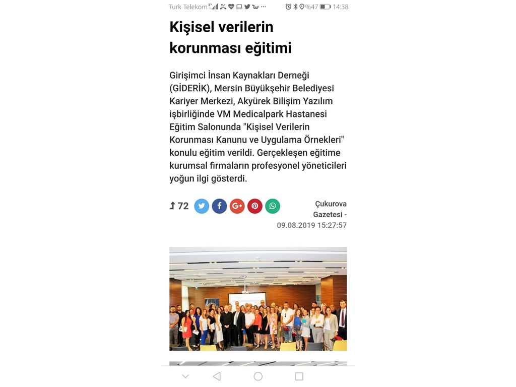 KVKK Eğitimi (Çukurova Gazetesi)