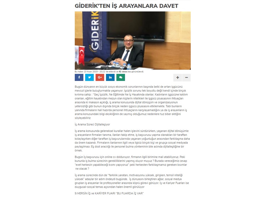 GİDERİK'TEN İŞ ARAYANLARA DAVET