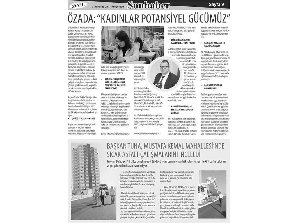 KADIN İSTİHDAMI 14.07.2017 (SONHABER GAZETESİ)