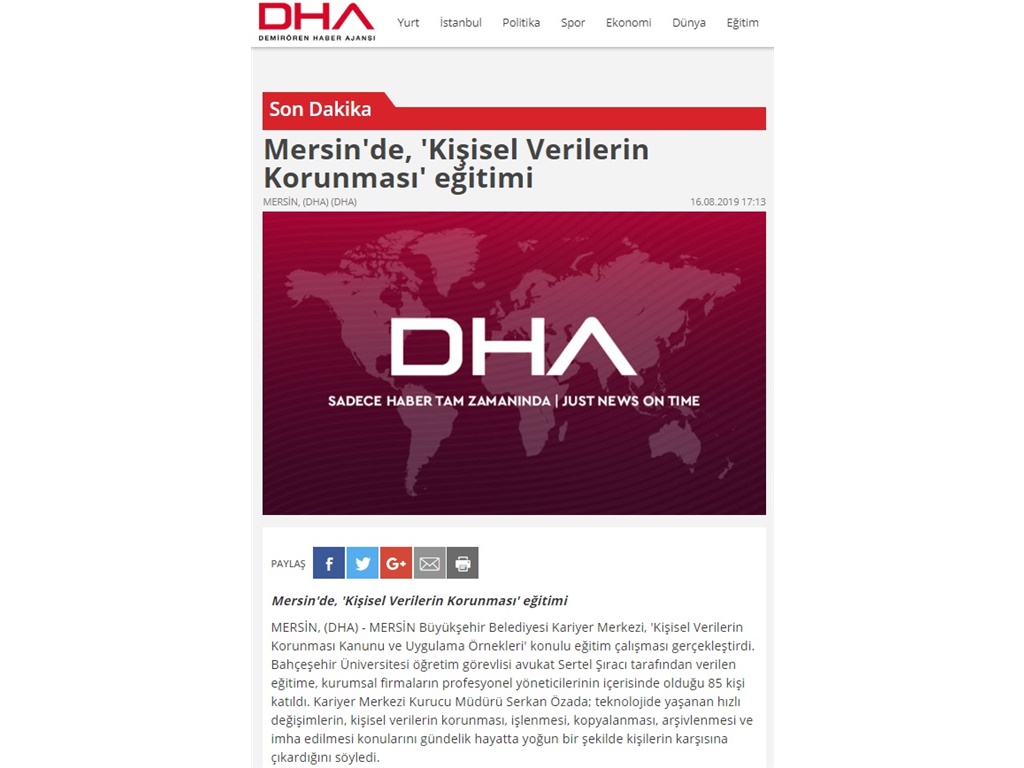 KİŞİSEL VERİLERİN KORUNMASI KANUNU EĞİTİMİ YAPILDI (DHA)