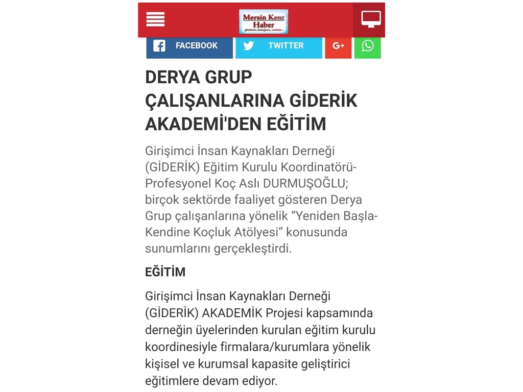 DERYA GRUBA EĞİTİM-MERSİN KENT GAZETESİ