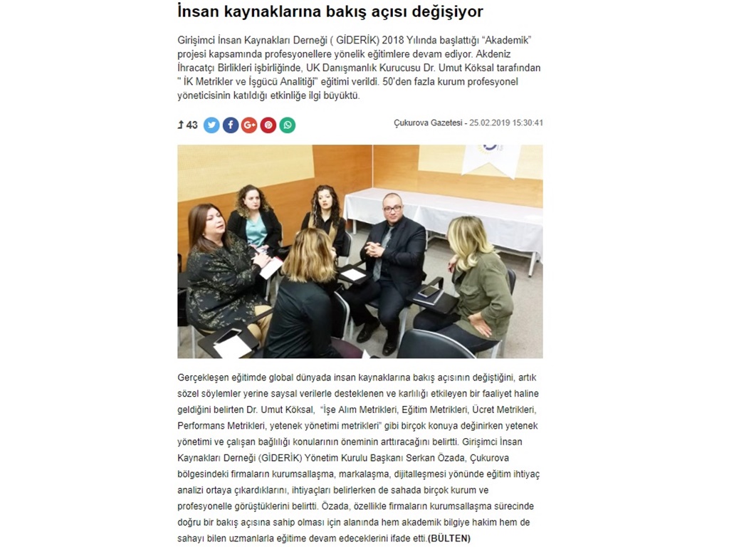 İNSAN KAYNAKLARINA BAKIŞ AÇISI DEĞİŞTİ (Çukurova gazetesi)