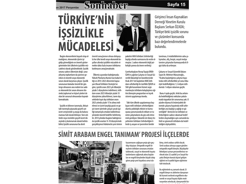 SONHABER GAZETESİNDE TÜRKİYE'DE İŞSİZLİK KONUSUNU DEĞERLENDİRDİK