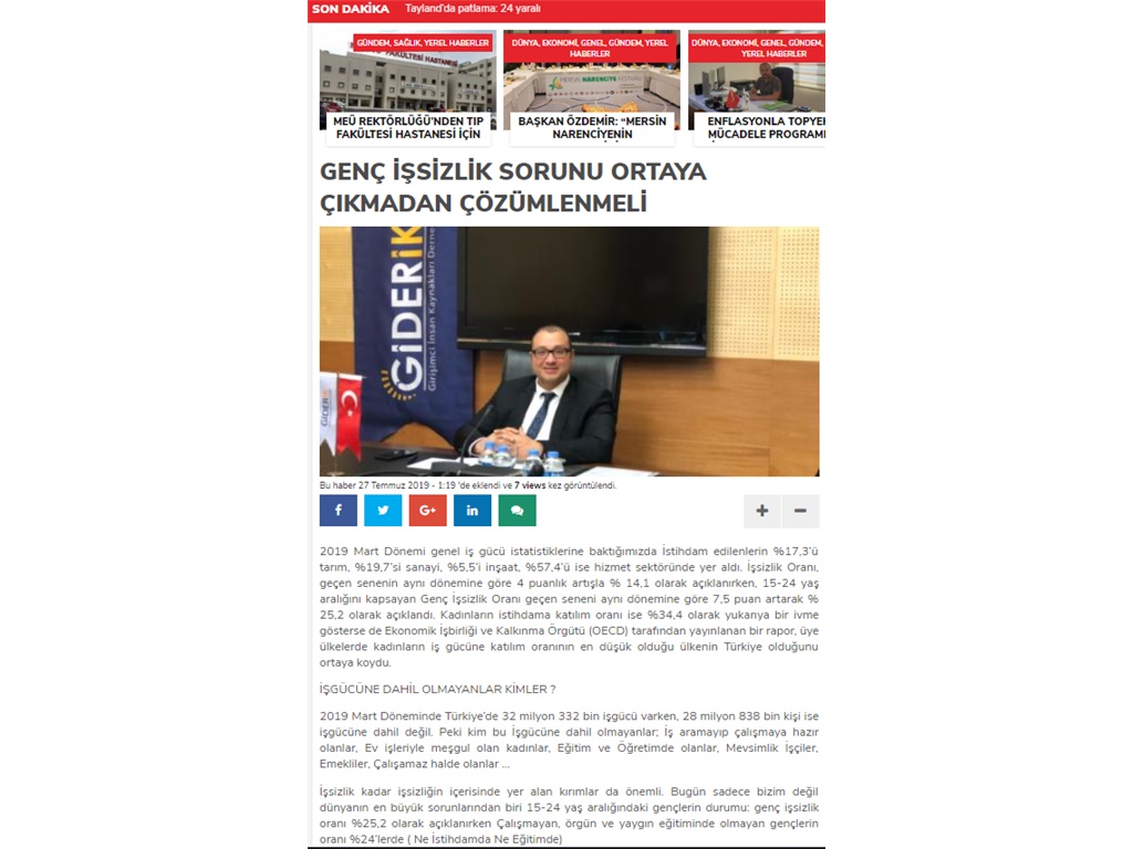 GENÇ İŞSİZLİK SORUNU ORTAYA ÇIKMADAN ÇÖZÜLMELİ (Manşet MERSİN)