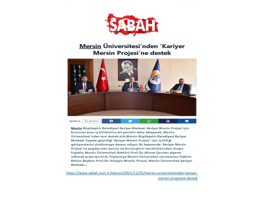Kariyer Mersin Projesi  Mersin Üniversitesi -Sabah Gazetesi