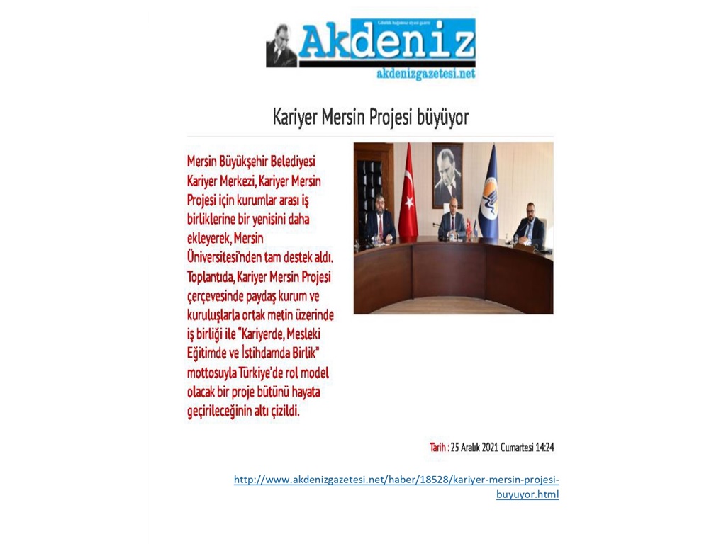 Kariyer Mersin Projesi  Mersin Üniversitesi -Akdeniz Gazetesi