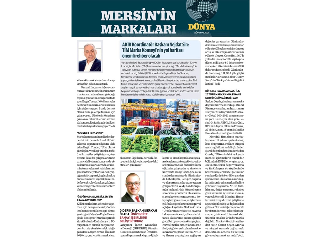 MERSİN MARKASI OLARAK DÜNYA GAZETESİNDEYİZ